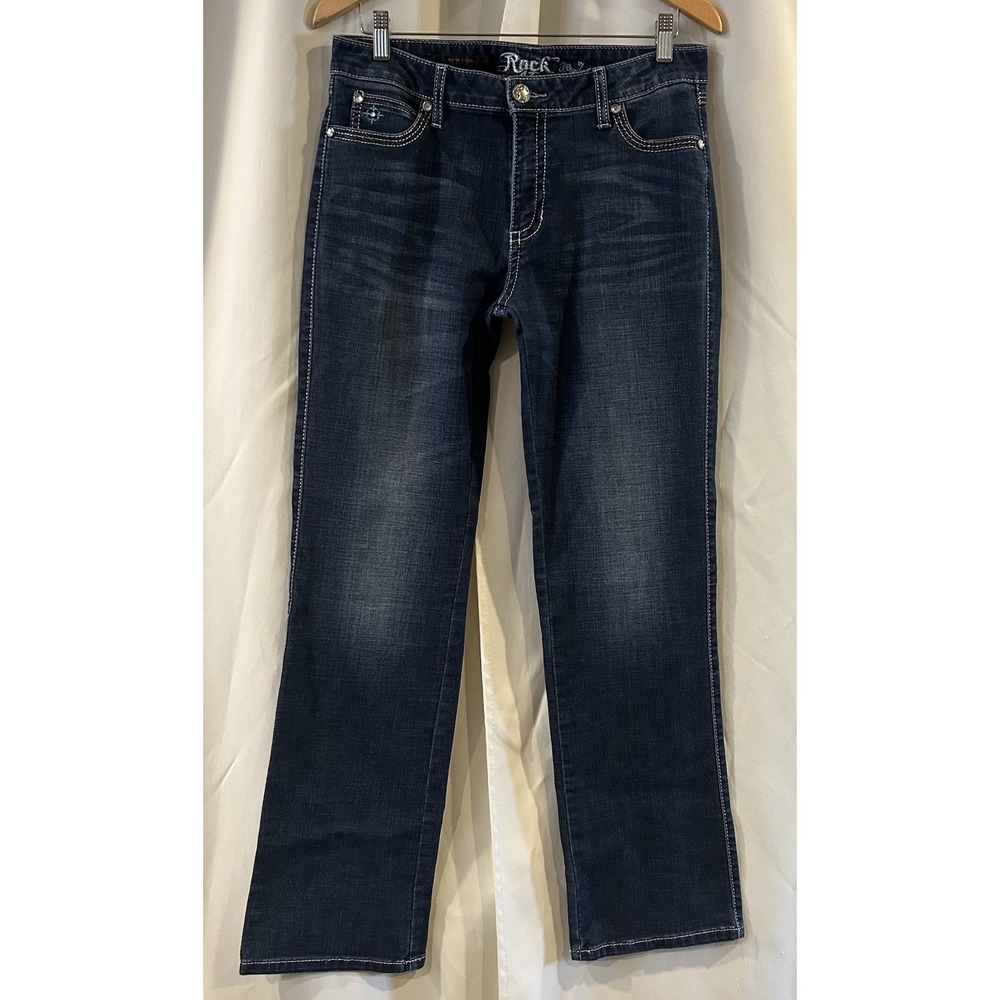 Wrangler Rock 47 Women's Denim Blue Jeans 31/32 Ultra Low Rise Bling